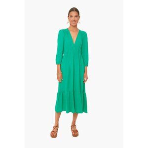 Xirena Apple Green Ella Dress Gauzy Cotton Maxi V-Neck 3/4 Sleeve Tiered Small